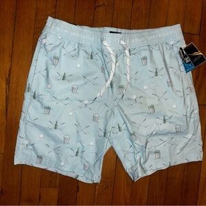 New Valor Light Blue Golf Print Swim Shorts Mens Large Spring Break